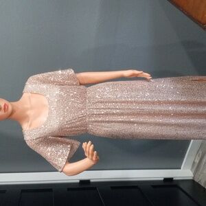 BalticBorn Elegant Sequin Evening Maxi Gown Dress In Rose Gold Side Slit Sz M